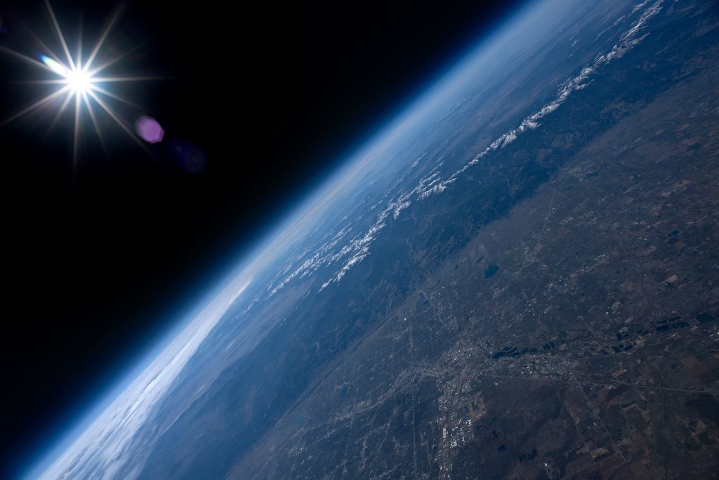 Thin Atmosphere Seen from Balloon Camera at 70,000 feet, over Denver, Colorado, USA, October 18, 2017