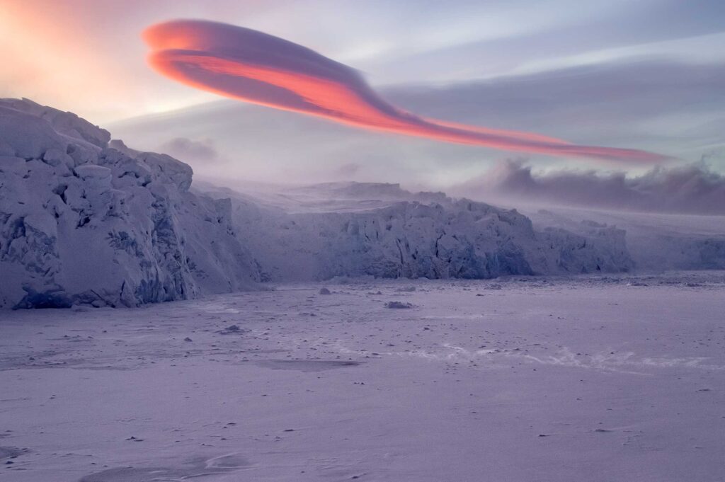"Winter Sunrise over Marr Ice Piedmont", Marr Ice Piedmont, Anvers Island, Antarctic Peninsula (2015)