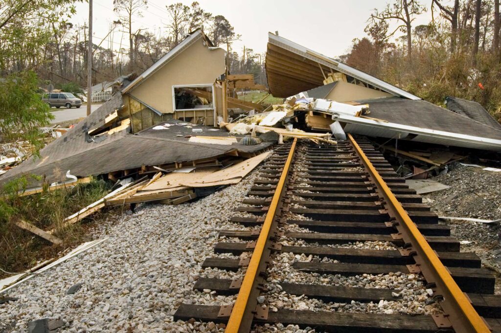 "Hurricane Katrina Aftermath with Train Tracks", Waveland, Mississippi, USA (September 17, 2005)