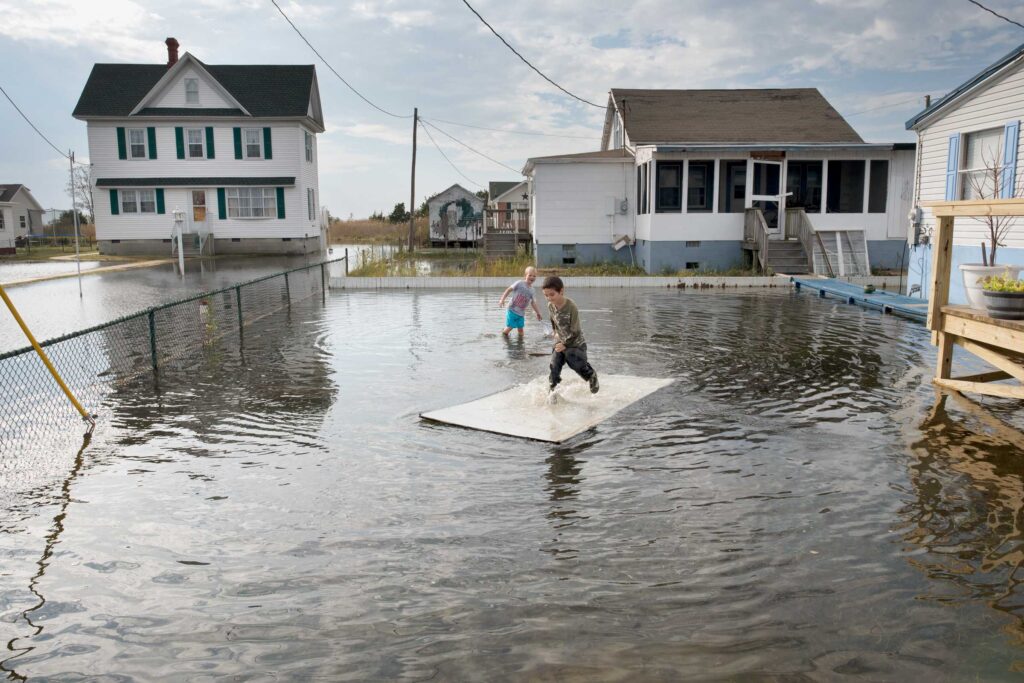 "Tangier Island King Tide Flooding with Children", Chesapeake Bay, Virginia, USA (November 6, 2017)